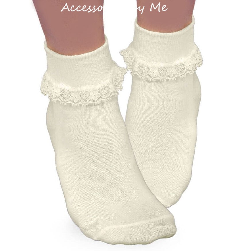 Girls Ivory Lace Trim Socks