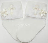 Embroidered Cross Socks - Available in White or ivory