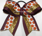 Basketball Maroon Gold Glitter Hair Bow