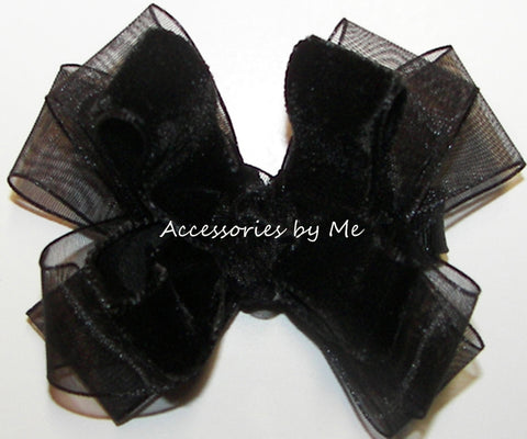 Black Velvet Organza Hair Bow