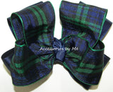 Blackwatch Navy Blue Green Plaid Hair Bow