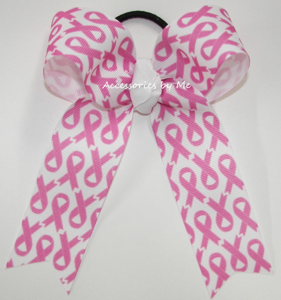 Breast Cancer Pixie Pink White Ribbon Ponytail Bow