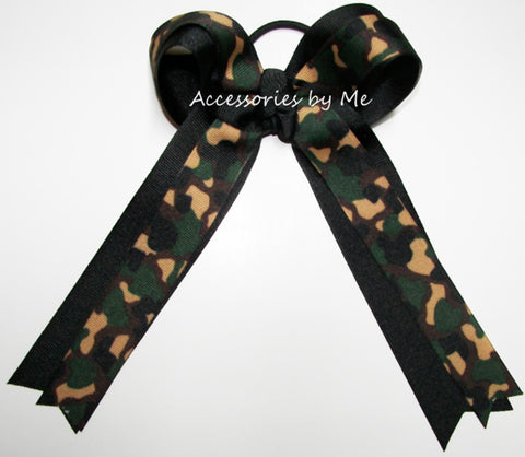 Camouflage Green Tan Black Ponytail Bow