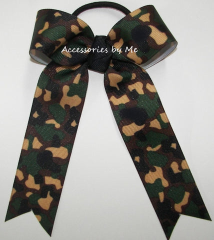 Camouflage Green Black Ponytail Bow