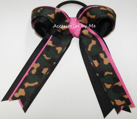 Camouflage Hot Pink Black Ponytail Bow