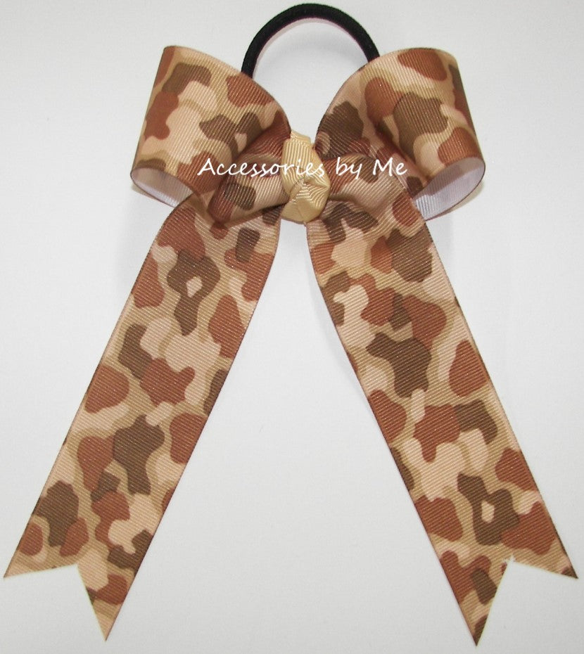 Camouflage Desert Tan Brown Pattern Ponytail Bow