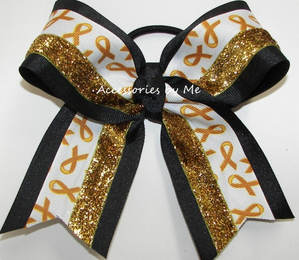 Childhood Cancer Awareness Black Gold Glitter Hair Bow