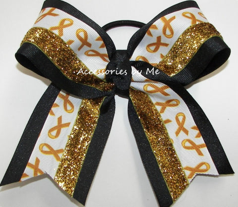 Childhood Cancer Black Gold Glitter Hair Bow