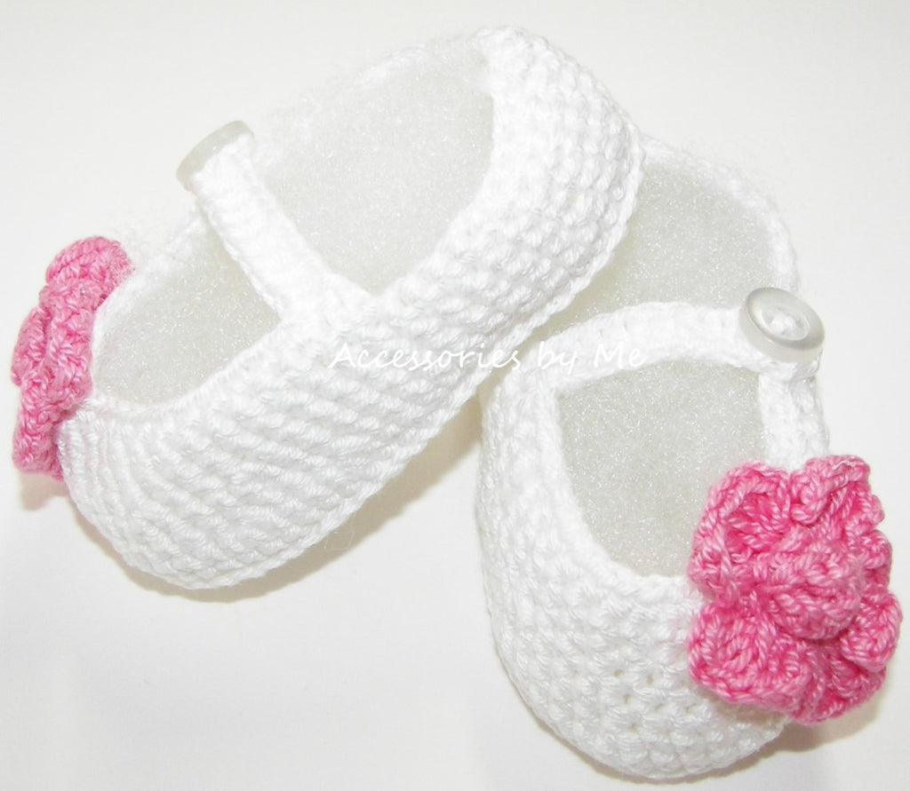 White Pink Flower Crochet Booties