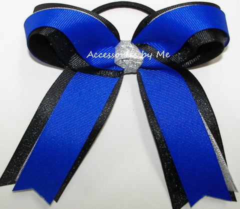 Electric Blue Silver Black Lame Ponytail Bow