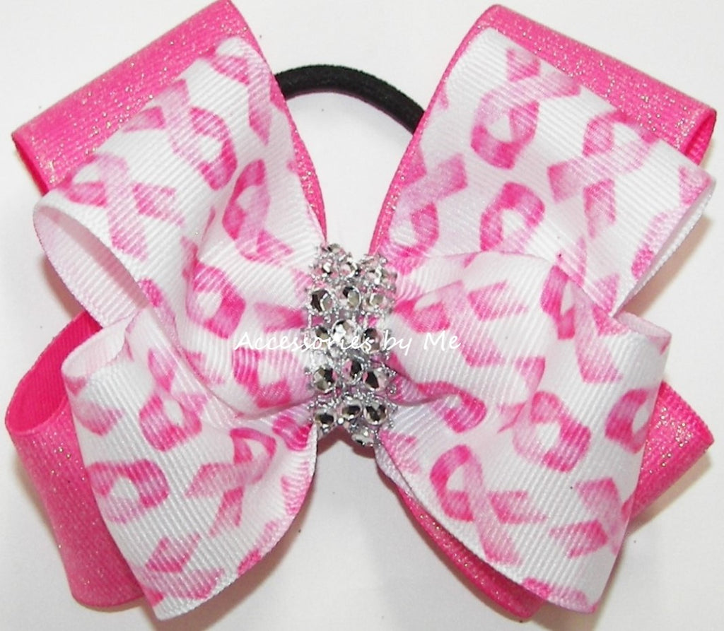 Glitter Breast Cancer Awareness Hot Pink Cheer Bow