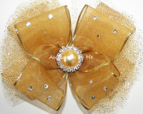 Glitzy Gold Organza Tutu Hair Bow