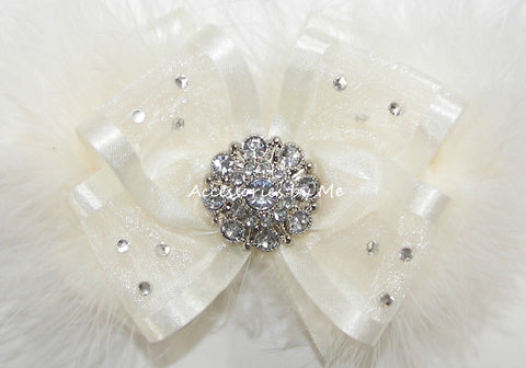 Glitzy Ivory Organza Marabou Hair Bow