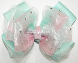 Glitzy Mint Green Peach Ombre Organza Satin Hair Bow