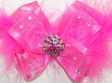 Glitzy Neon Pink Organza Satin Marabou Hair Bow