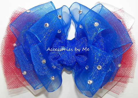 Glitzy Patriotic Red Whit Blue Tutu Hair Bow