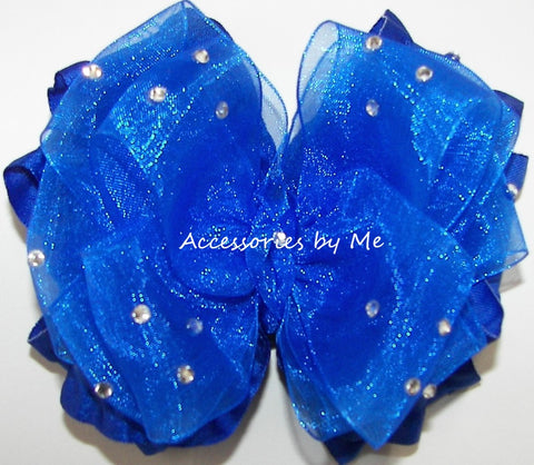 Glitzy Royal Blue Organza Ruffle Hair Bow