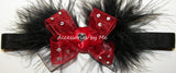 Glitzy Fuchsia Pink Black Marabou Bow Headband