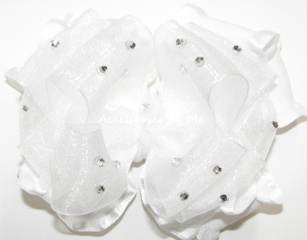Glitzy White Organza Ruffle Hair Bow