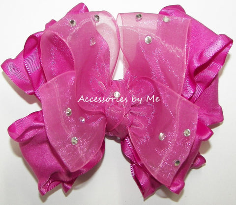 Glitzy Wild Berry Organza Ruffle Hair Bow