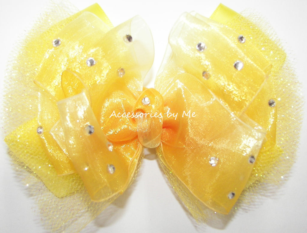 Glitzy Bright Yellow Gold Orange Ombre' Organza Satin Tutu Hair Bow