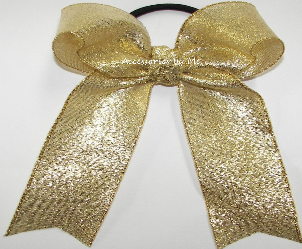 Shiny Gold Metallic Pony Tails Hair Bow