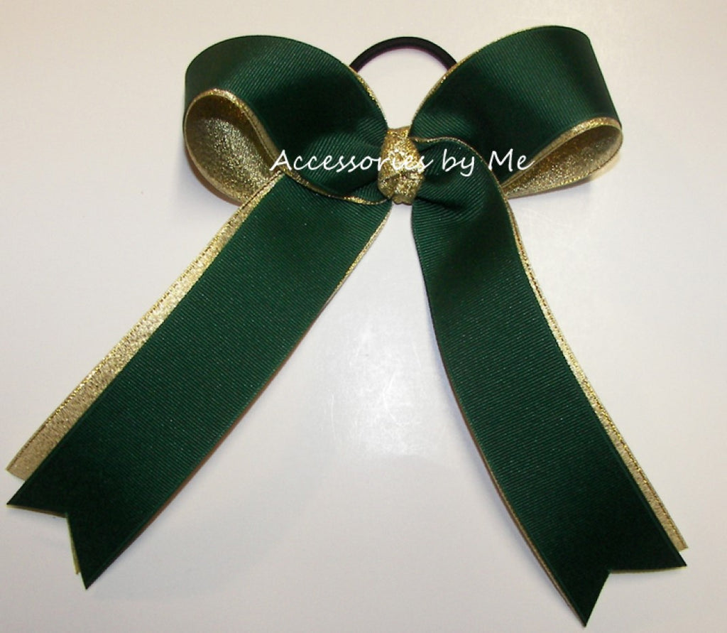 Forest Green and Gold Metallic Ponytail Bow