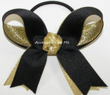 Gymnastics Black Gold Metallic Ponytail Hair Bow
