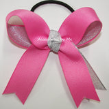 Gymnastics Bubblegum Pink Silver Metallic Ponytail Bow
