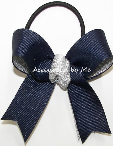 Gymnastics Navy Silver Pigtail Bow