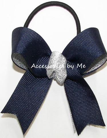 Sparkly Gymnastics Navy Silver Pigtail Bow