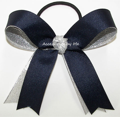 Gymnastics Navy Silver Ponytail Bow