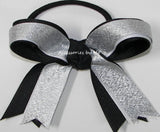 Gymnastics Silver White Black Ponytail Bow