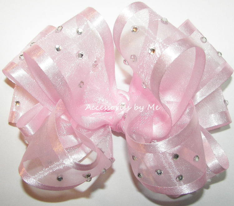 High Glitz Light Pink Organza Satin Hair Bow