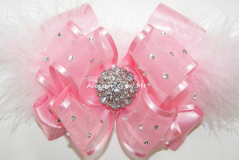High Glitz Pink Marabou Hair Bow