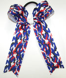 Camouflage Red White Blue Ponytail Bow