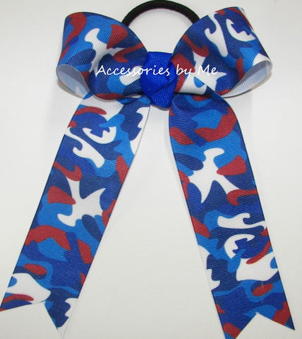 Camouflage Patriotic Red White Blue Ponytail Bow