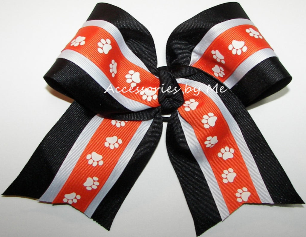 Paw Print Orange White Black Cheer Bow