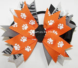 Paw Print Orange Black Gray Pinwheel Hair Bow