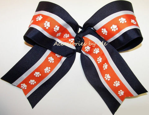 Paw Print Orange White Navy Cheer Bow