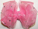 Glitzy Pink Organza Satin Hair Bow