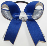 Gymnastics Royal Blue Silver Metallic Ponytail Bow