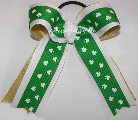 Shamrock Green Gold Metallic Ponytail Bow