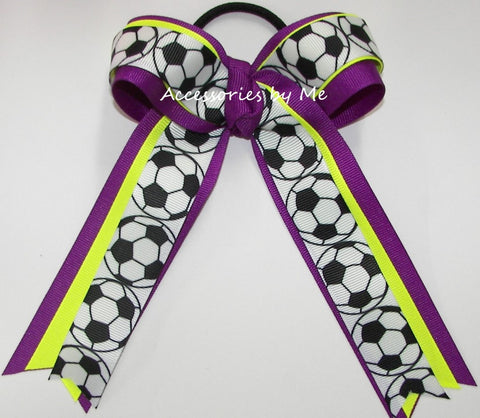 Soccer Neon Yellow Purple Ponytail Bow