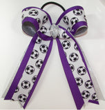 Soccer Royal Orchid Silver Metallic Ponytail Bow