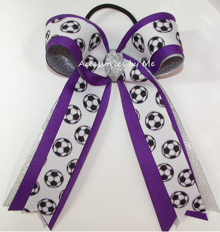 Soccer Royal Orchid Silver Ponytail Bow