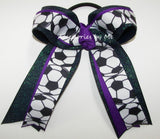 Soccer Sugar Plum Navy Glitter Ponytail Bow