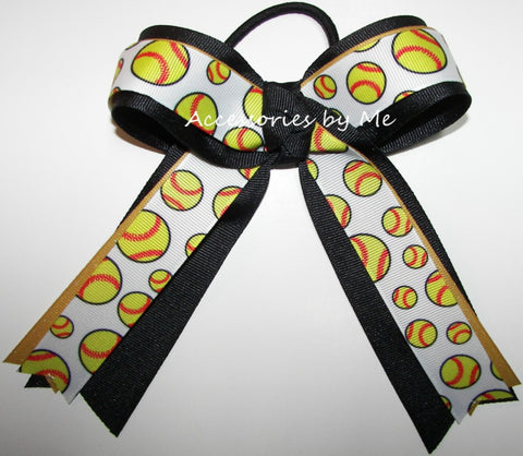 Softball Gold Glitter Black Ponytail Bow