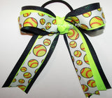 Softball Neon Lime Navy Blue Glitter Ponytail Bow
