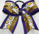 Softball Purple Gold Glitter Hair Bow